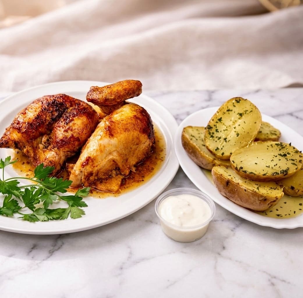 Combo 1/2 Pollo a l'Ast con Patatas para llevar — Pollos — Rostissería Menjars Pollastres a l'Ast Barcelona