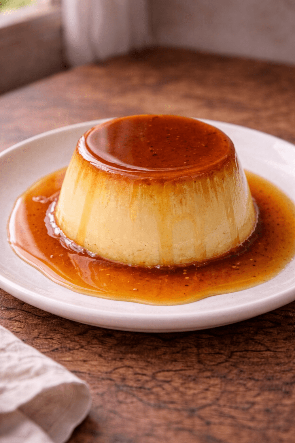 Flan con caramelo brillante